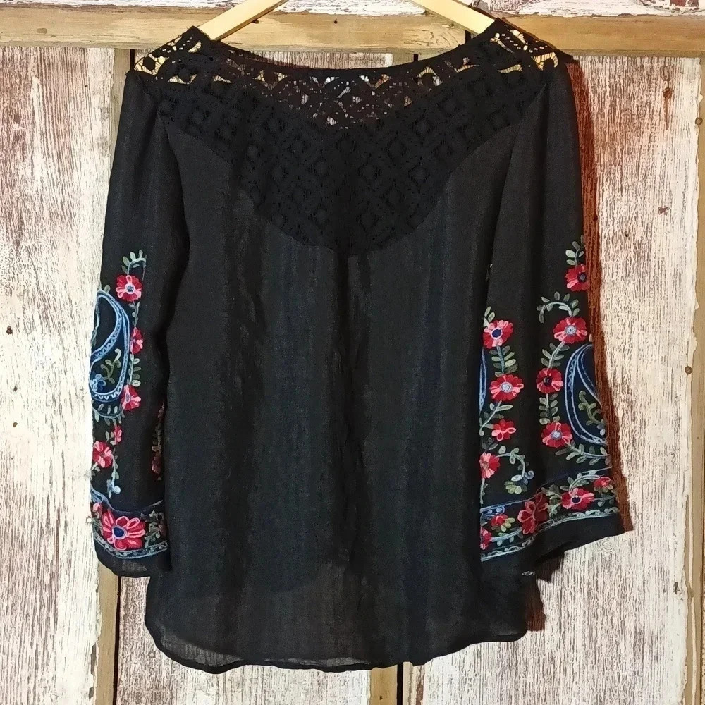 Valerie Stevens boho embroidered lace crochet sheer lightweight size small - Picture 4 of 7